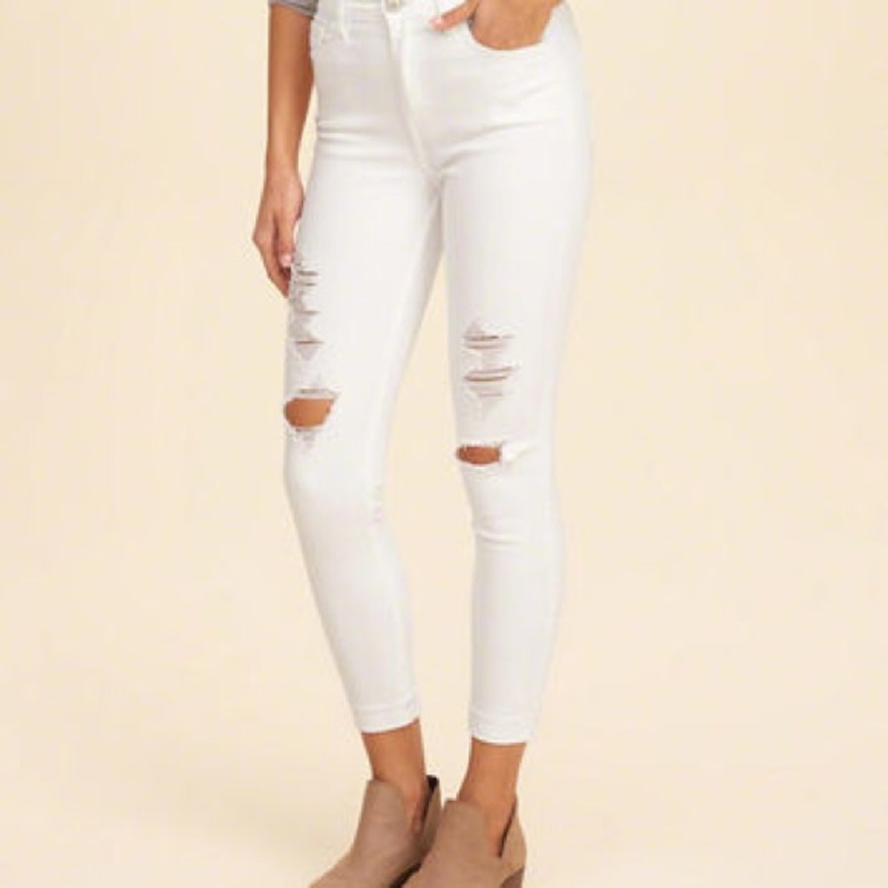 Hollister white denim jeans with silver detail